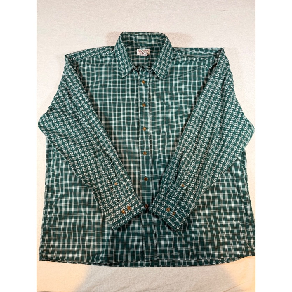 Windridge Mens XL Vintage Green White Plaid Long Sleeve Button Down Shirt